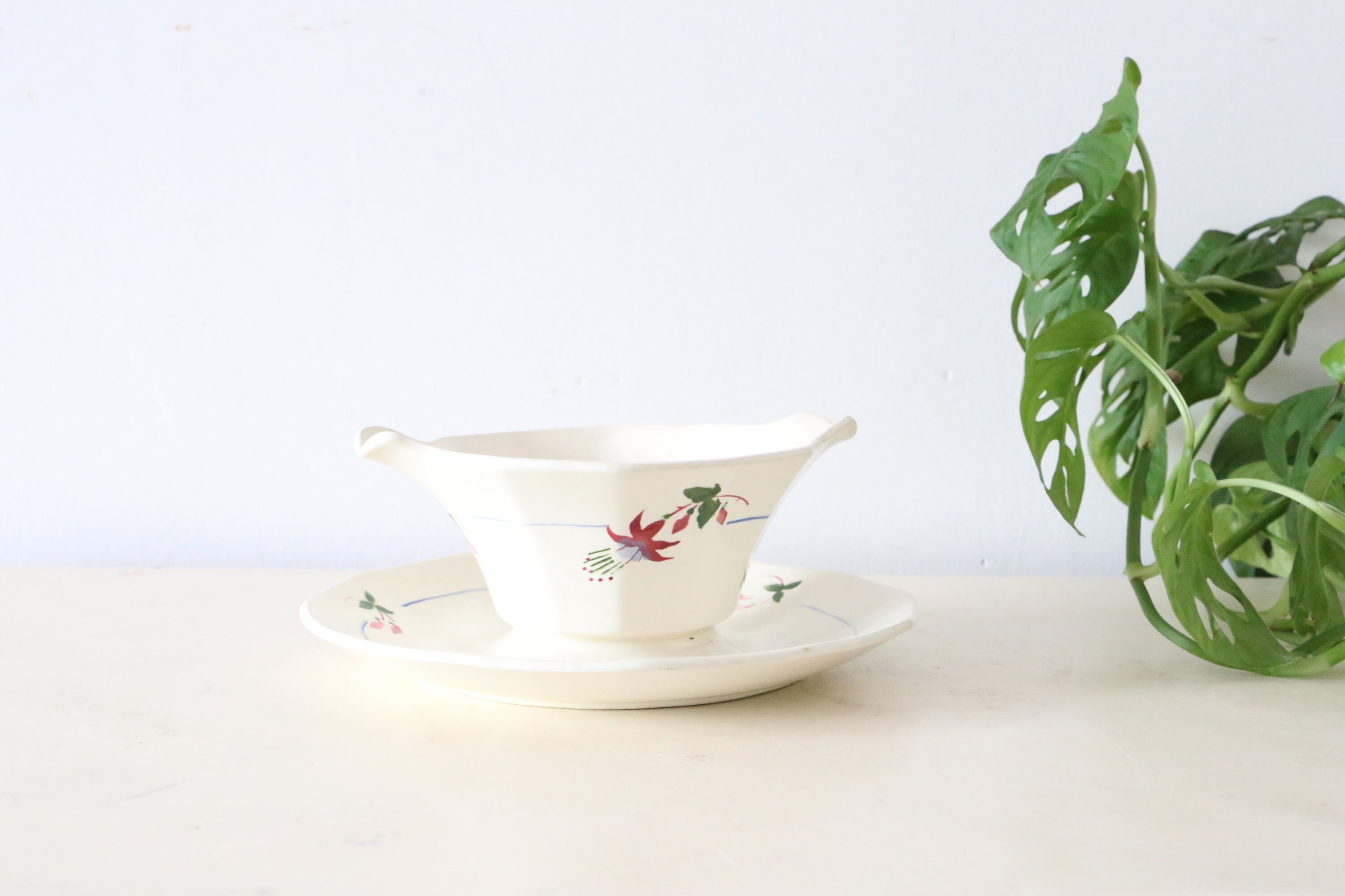 Saucière Sarreguemines, en Céramique, Décor Bermudes, Art Déco, 1930, Vintage Français