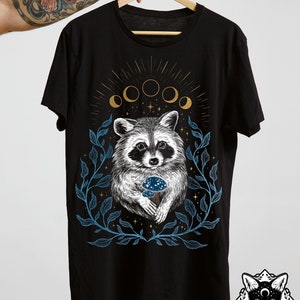 Fairtrade unisex black limited Edition Shirt -Raccoon goddess- Pixie Cold Witch clothing