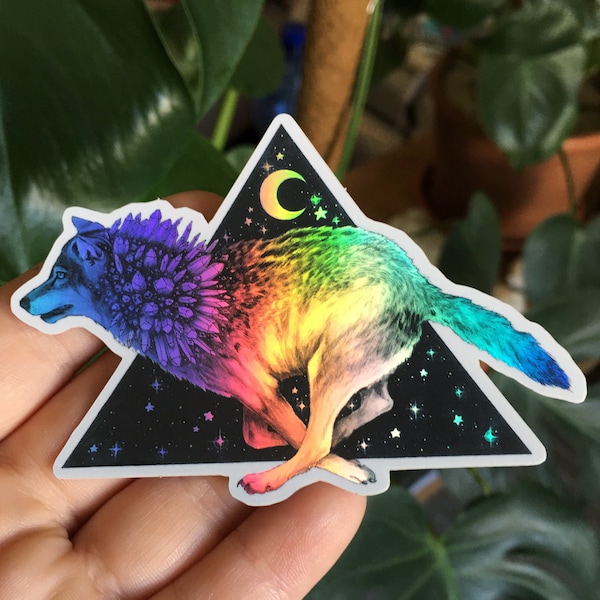 Big 10 cm Holo vinyl sticker -Running wolf-