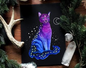 Cat Spirit- hand signed Art Print on textured high quality paper -Witch Art