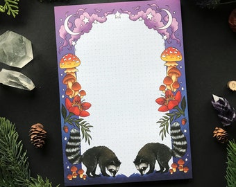 Note pad A5 -50 Sheets- Raccoon and mushrooms --> Pixie Cold Design