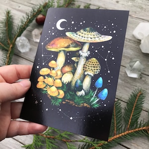 Metallic shimmering postcard -Mushrooms- Designed by Pixie Cold