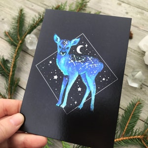 Metallic shimmering postcard -Night deer- Designed by Pixie Cold