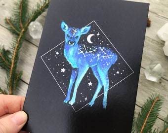 Metallic shimmering postcard -Night deer- Designed by Pixie Cold