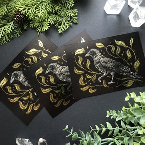 Metallic shimmering postcard -raven- Designed by Pixie Cold