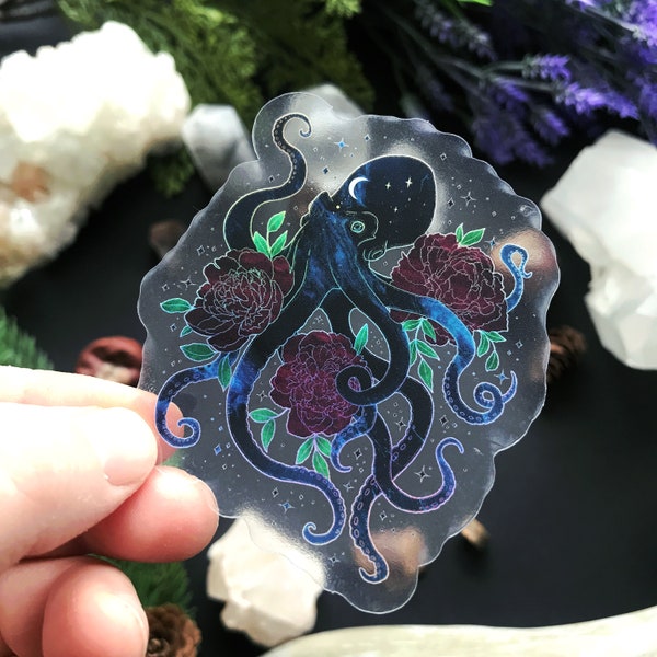 Beautiful transparent vinyl sticker- octopus - waterproof sticker