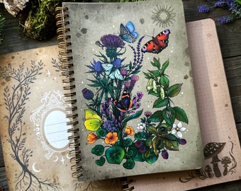Butterlfly circle nature illustration -Spiral Book- with 100 Sheets- perfect for your notes and spells <3