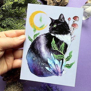 Zauberhafte Postkarte -Katze und Pilze- designed by Pixie Cold