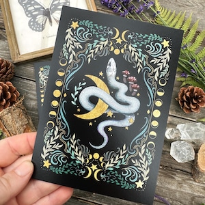 Snake and moon postcard - Designed by Pixie Cold