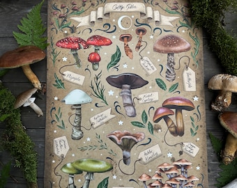 Signed and numbered limited edition print -poisonous mushrooms- size A3- perfect for your witchy wall