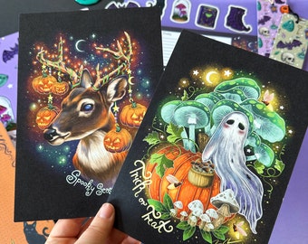 Halloween print set- 2 hand signed Art Prints on nature high quality paper -Witch Art