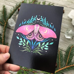Metallic shimmering postcard -Red moth- Designed by Pixie Cold
