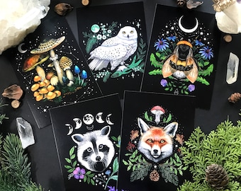 Postcard bundle -Dark Forest- Witch animals