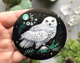 Grand aimant -7 cm - Hibou des neiges - Aimant sorcière