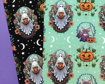 Beautiful wrapping paper- 10 Sheets size A2 - Halloween Pumpkin, ghost, bat Illustration