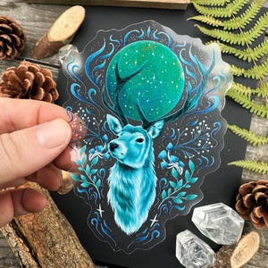 Beau sticker vinyle transparent - cerf magique - sticker waterproof