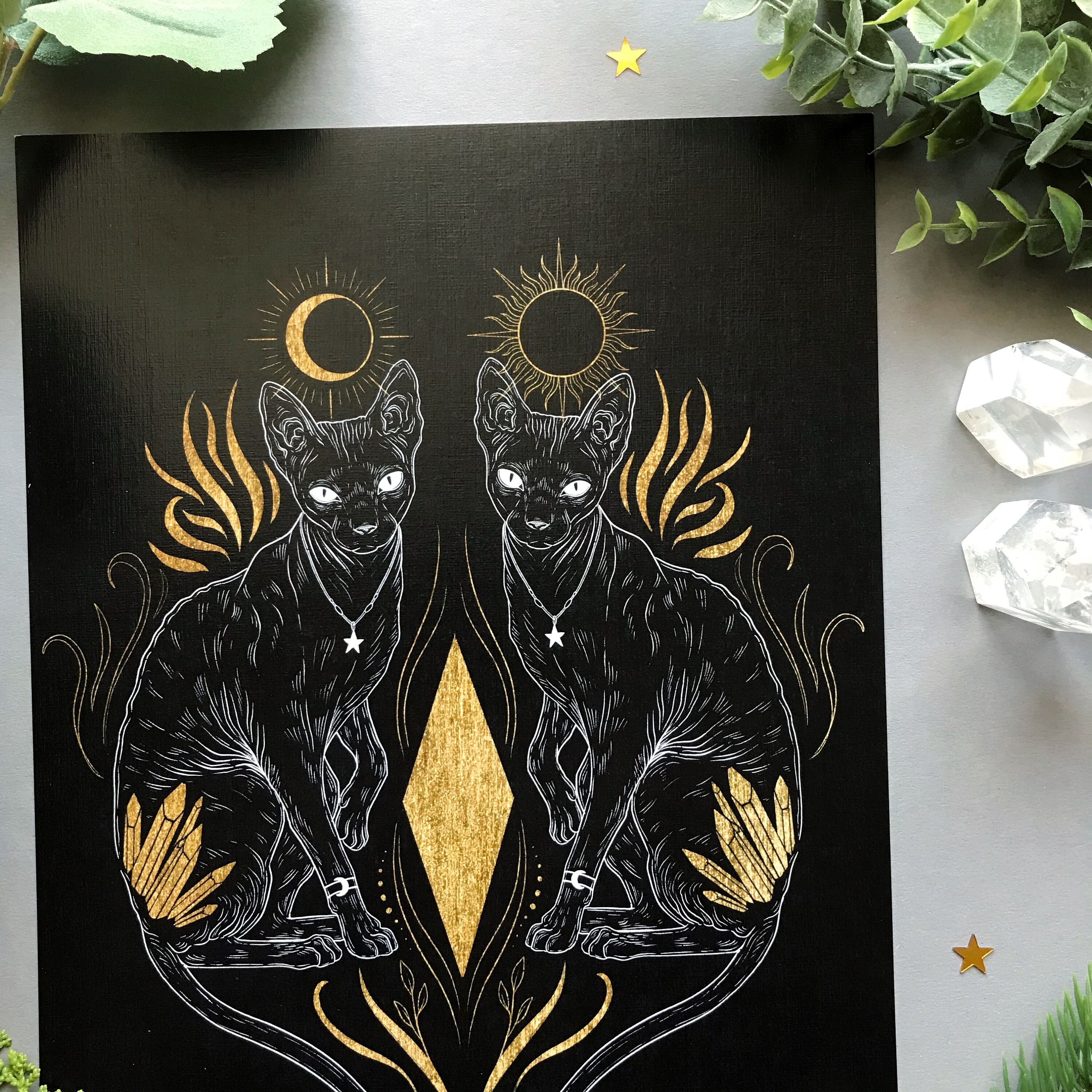 Sun and Moon Cats Hand Signed Art Print on Textured High Etsy