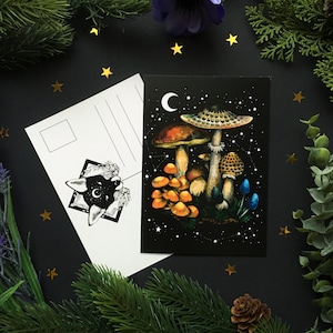 Moon Mushrooms postcard - Designed by Pixie Cold