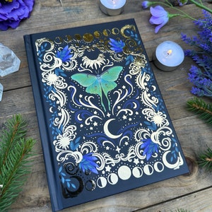 Magical goild foil high quality luna moth A5 Journal hardcover Book with 160 Pages! Perfect for journaling and writing!