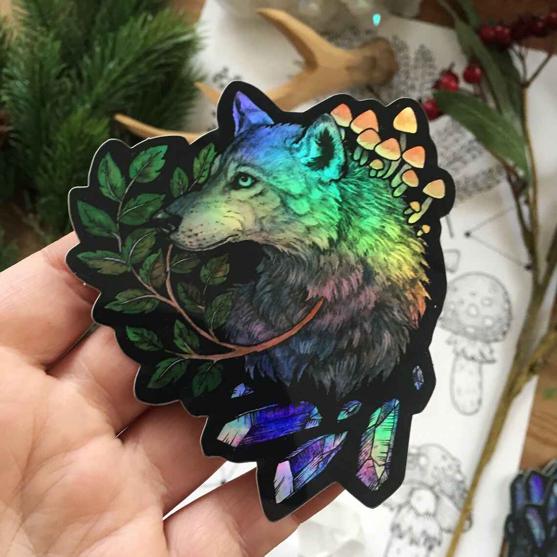 Big 10 Cm Holo Vinyl Sticker wolf Holographic - Etsy