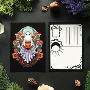 Ghost and pumpkin postcard - Designed by Pixie Cold