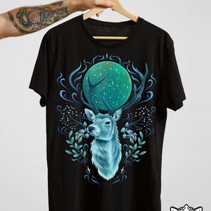 Fairtrade unisex black limited Edition Shirt -Patronus deer- Pixie Cold Witch clothing