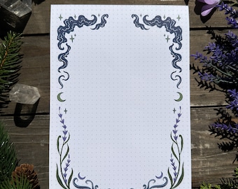 Note pad A5 -50 Sheets- Lavendel and clouds- witch paper --> Pixie Cold Design