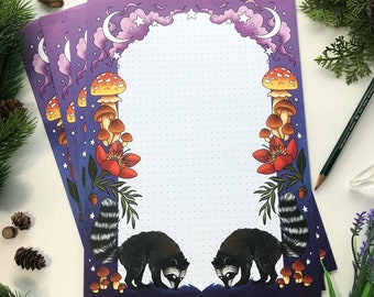 Magic stationery paper for the letter writing witch. You get 15 sheets in size Din A4- Raccoon design --> Pixie Cold Design