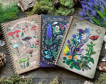 Set of 3 Nature illustration -Spiral Books- with 100 Sheets- perfect for your notes and spells <3