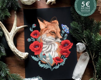 Donation Print -Fox- hand signed Art Print on textured high quality paper -Witch Art