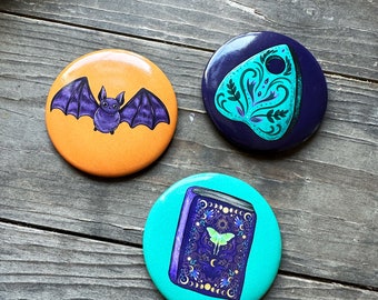 Magnet Set of 3 different witchy magnets -5,5 cm- (Bat, Book, Ouija)