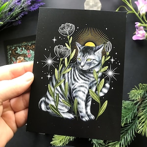 Cartolina con gatto e fiori - Progettata da Pixie Cold