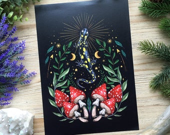 Fire salamander- hand signed Art Print on textured high quality paper -Witch Art