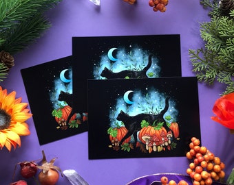 Halloween black cat postcard - Designed by Pixie Cold