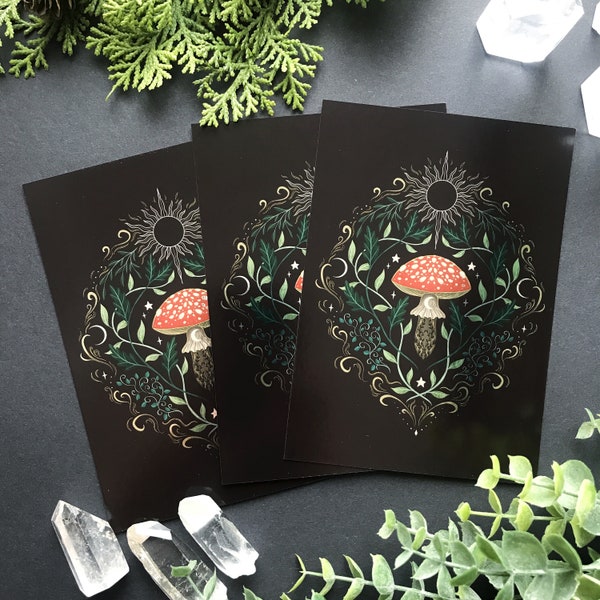 Metallic shimmering postcard -magical toadstool- Designed by Pixie Cold