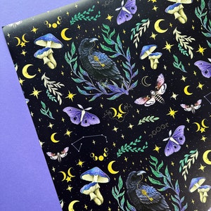 Beautiful wrapping paper- 10 Sheets size A2 - Raven and moth Illustration