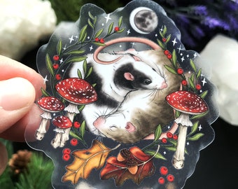 Beautiful transparent vinyl sticker- rats and mushrooms - waterproof sticker