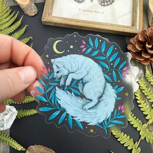Beau sticker vinyle transparent - renard des neiges - sticker waterproof