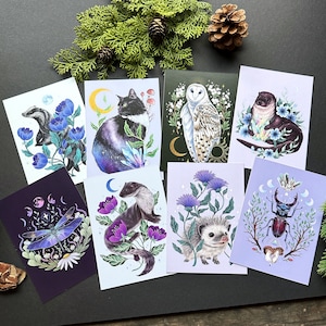 Postkartenset -zauberhafter Pastellwald- Hexentiere