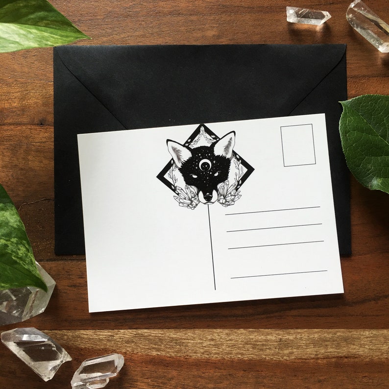 Moon Child fox postcard black envelope Set