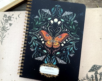 Butterfly and moon phase -Spiral Book- with 100 Sheets- perfect for your notes and spells &lt;3