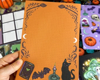 Note pad A5 -50 Sheets- Halloween orange design with black cat --> Pixie Cold Design