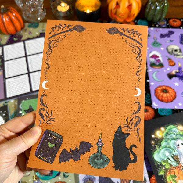 Note pad A5 -50 Sheets- Halloween orange design with black cat --> Pixie Cold Design