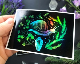 Adhesivo de vinilo holográfico grande de 10 x 7 cm - Caracol de jardín -