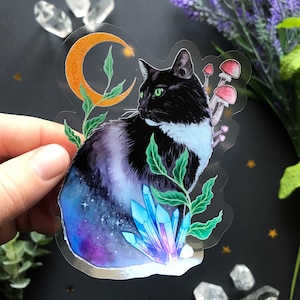 Beau sticker vinyle transparent - Chat noir - sticker waterproof