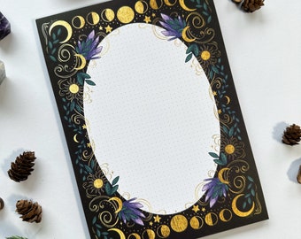 Note pad A5 -50 Sheets- crystal and moon- witch paper --&gt; Pixie Cold Design