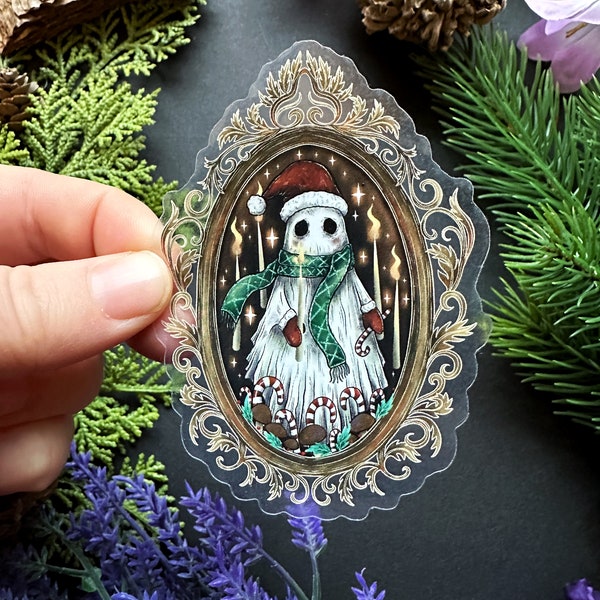 Beautiful transparent vinyl sticker- Christmas ghost - waterproof sticker