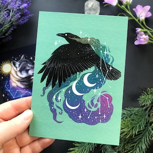 Carte postale du signe astrologique du corbeau - Designée par Pixie Cold