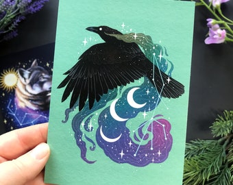 Raven star sign postcard - Designed by Pixie Cold