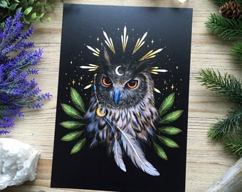 Owl- hand signed Art Print on textured high quality paper -Witch Art